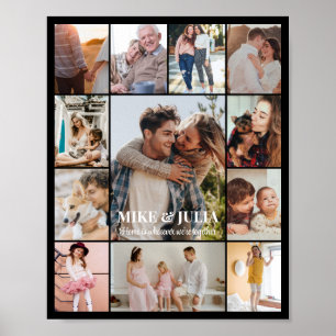 Fotocollage 12 foto's 8x10 16x20 24x30 Zwart Poster