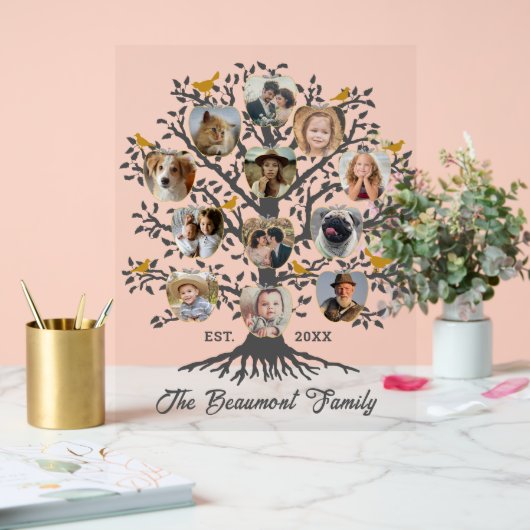 Fotocollage 12 stamboom Aangepaste naam en datum Acryl Bord (Huwelijk)