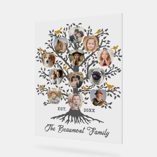 Fotocollage 12 stamboom Aangepaste naam en datum Acryl Bord (Hoek)