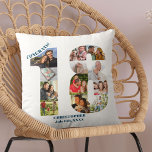 Fotocollage 18e verjaardag gepersonaliseerde aande kussen<br><div class="desc">Gepersonaliseerd 18e verjaardagscadeau. Dit op maat gemaakte decoratieve kussen heeft een nette fotocollage in de vorm van een nummer 18 met oceaanblauwe typografie. De tekst luidt "Gefeliciteerd!", samen met uw aangepaste naam en geboortedatum (die u allemaal kunt bewerken of leeg laten). De sjabloon is klaar voor u om uw foto's...</div>
