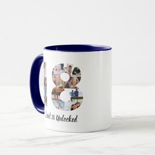 Fotocollage 18e verjaardag mok (Voorkant links)