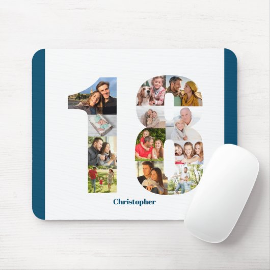 Fotocollage 18e verjaardag nummer 18 gepersonalise muismat (Met muis)