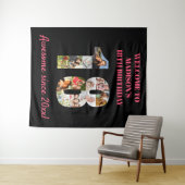 Fotocollage 18e verjaardag Roze Zwarte Achtergrond Wandkleed (In Situ (horizontaal))