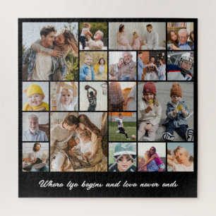 Fotocollage 20 foto raster aangepast vierkant zwar legpuzzel
