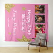 Fotocollage 20e verjaardagsfeestje Gouden achtergr Wandkleed (In Situ (horizontaal))