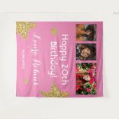 Fotocollage 20e verjaardagsfeestje Gouden achtergr Wandkleed (Voorkant (horizontaal))