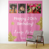 Fotocollage 20e verjaardagsfeestje Gouden achtergr Wandkleed (In situ)