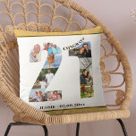 Fotocollage 21e verjaardag gepersonaliseerd neutra kussen<br><div class="desc">Gepersonaliseerd 21e verjaardagscadeau. Dit op maat gemaakte sierkussen heeft een nette fotocollage in de vorm van een nummer 21 met neutrale beige zand / gedempte gele randen en bronzen moderne typografie. De tekst luidt "Gefeliciteerd!", samen met uw aangepaste naam en geboortedatum (die u allemaal kunt bewerken of leeg laten). De...</div>