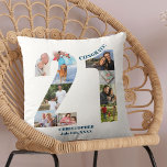 Fotocollage 21e verjaardag Gepersonaliseerde aande Kussen<br><div class="desc">Gepersonaliseerd 21e verjaardagscadeau. Dit op maat gemaakte decoratieve kussen heeft een nette fotocollage in de vorm van een nummer 21 met oceaanblauwe typografie. De tekst luidt "Gefeliciteerd!", samen met uw aangepaste naam en geboortedatum (die u allemaal kunt bewerken of leeg laten). De sjabloon is klaar voor u om uw foto's...</div>