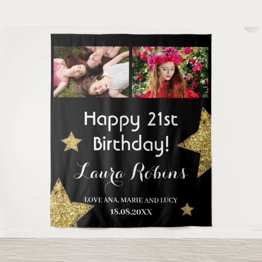 Fotocollage 21e verjaardagsfeestachtergrond wandkleed (Voorkant)