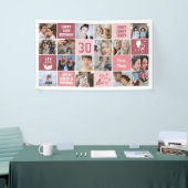 Fotocollage 30e verjaardag op maat koraalroze spandoek (Beurs)