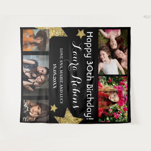 Fotocollage 30e verjaardag Party Achtergrond Wandkleed (Voorkant (horizontaal))