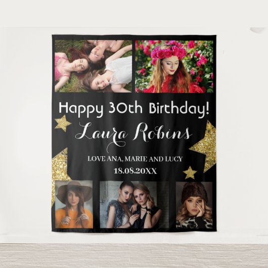 Fotocollage 30e verjaardag Party Achtergrond Wandkleed (Voorkant)