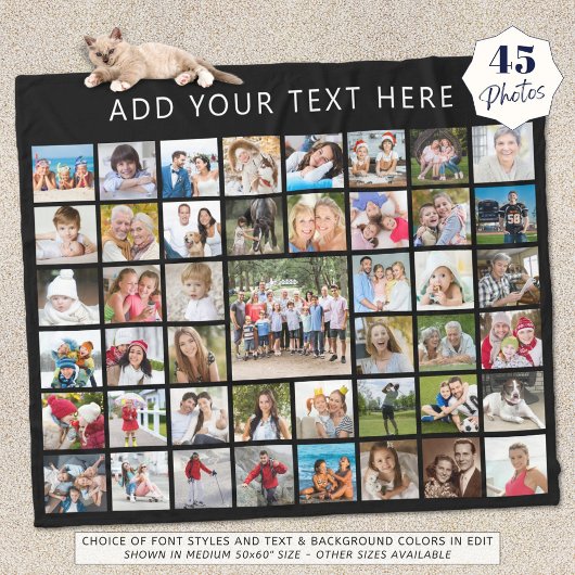 Fotocollage 45 vierkante foto's Gepersonaliseerd A Fleece Deken