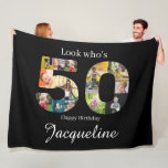 Fotocollage 50e verjaardag fleece deken<br><div class="desc">Een prachtige manier om een gelukkige 50e verjaardag te zeggen aan iemand speciaal met een uniek klassiek ontwerp zwart-wit fleece deken. Gebruik onze sjabloon om uw eigen aangepaste fotocollage te creëer. Dit liefdevolle geschenk voor die geweldige persoon heeft een eenvoudig elegant chique formaat met een prachtige typografie. Het ontwerp richt...</div>