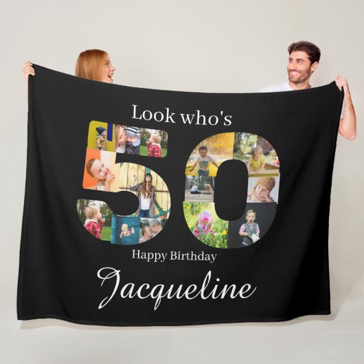 Fotocollage 50e verjaardag fleece deken (In situ)