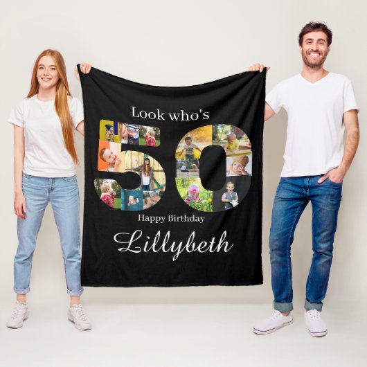Fotocollage 50e verjaardag fleece deken (In situ)