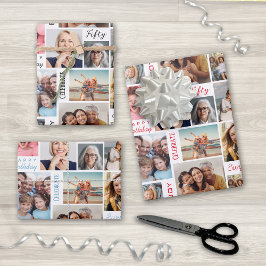Fotocollage 50e verjaardag inpakpapier vel