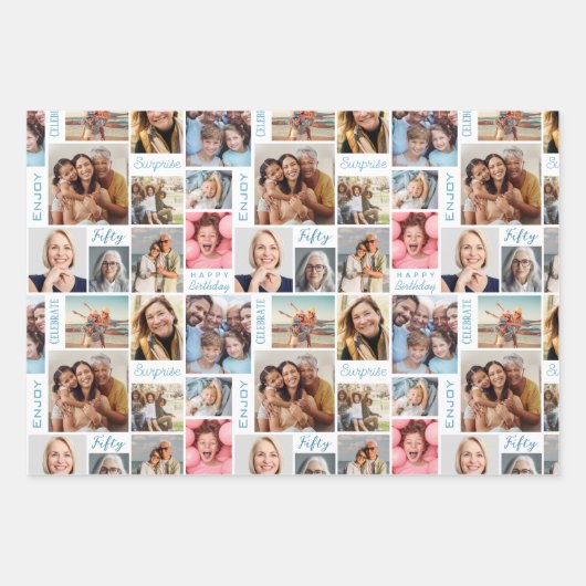 Fotocollage 50e verjaardag inpakpapier vel (Voorkant 3)