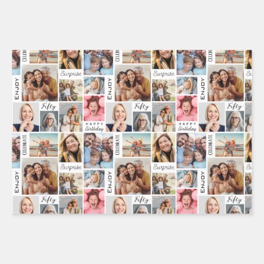 Fotocollage 50e verjaardag inpakpapier vel (Voorkant 2)