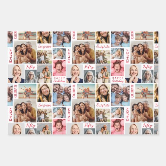 Fotocollage 50e verjaardag inpakpapier vel (Voorkant)