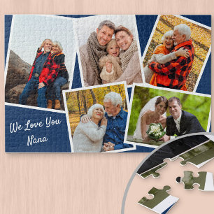 Fotocollage 5 foto's We Love You Nana - Blauw Legpuzzel