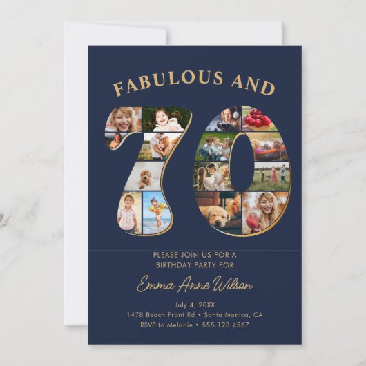 Fotocollage 70e verjaardag Elegant en Tijdloos Kaart (Voorkant)