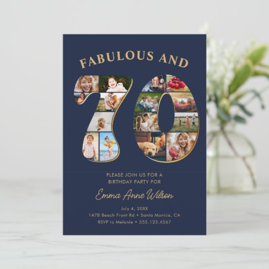 Fotocollage 70e verjaardag Elegant en Tijdloos Kaart (Staand voorkant)