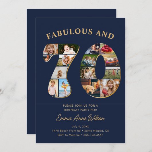 Fotocollage 70e verjaardag Elegant en Tijdloos Kaart (Voorkant / Achterkant)