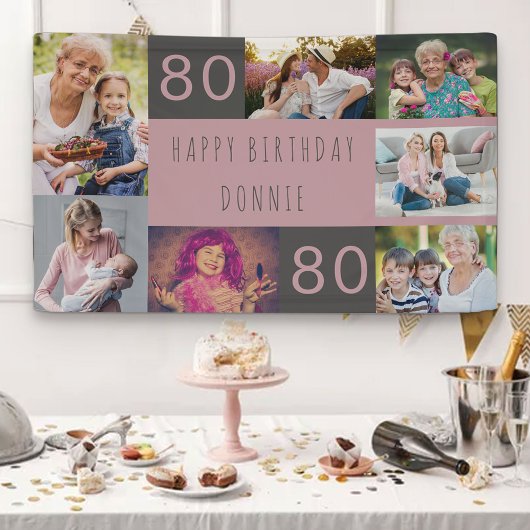 Fotocollage 7 foto's gepersonaliseerd 80ste verjaa spandoek