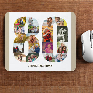 Fotocollage 80ste verjaardag Nummer 80 op maat Muismat