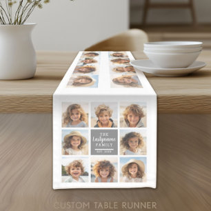 Fotocollage 8 foto's grijs tekstgebied op wit korte tafelloper