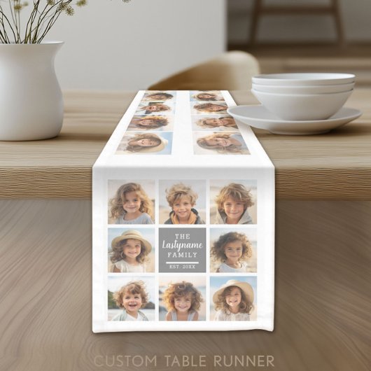 Fotocollage 8 foto's grijs tekstgebied op wit korte tafelloper