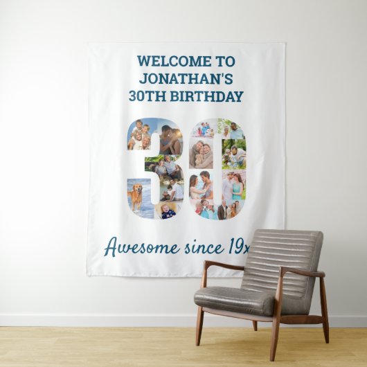 Fotocollage Achtergrond 30e Verjaardagsfeestje Wandkleed (In situ)