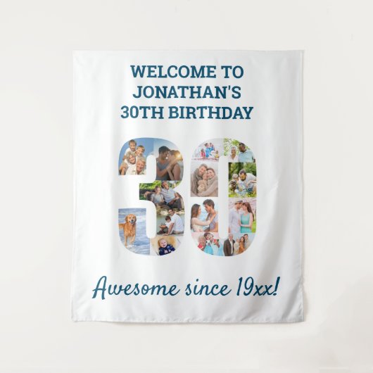 Fotocollage Achtergrond 30e Verjaardagsfeestje Wandkleed (Voorkant)