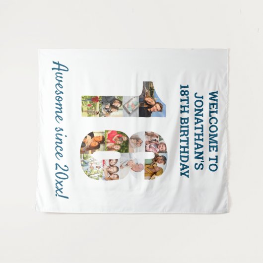 Fotocollage-achtergrond voor 18e verjaardagsfeestj wandkleed (Voorkant (horizontaal))