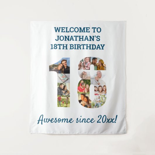 Fotocollage-achtergrond voor 18e verjaardagsfeestj wandkleed (Voorkant)