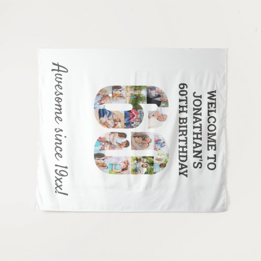 Fotocollage achtergrond voor 60e verjaardagsfeestj wandkleed (Voorkant (horizontaal))