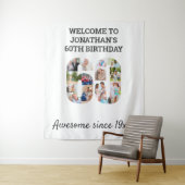 Fotocollage achtergrond voor 60e verjaardagsfeestj wandkleed (In situ)