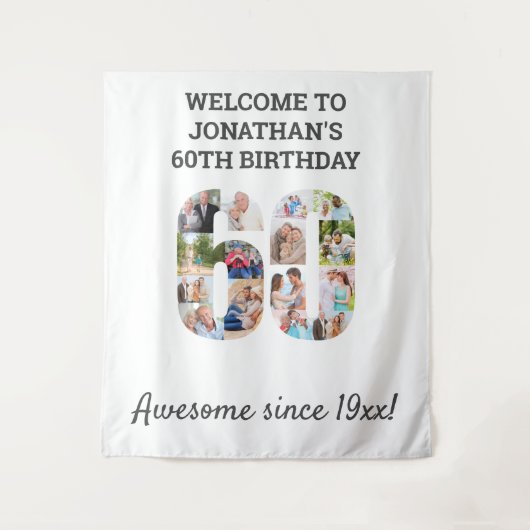 Fotocollage achtergrond voor 60e verjaardagsfeestj wandkleed (Voorkant)