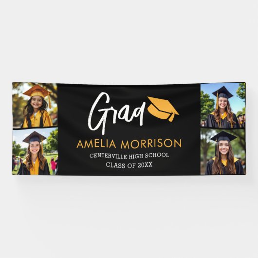 Fotocollage Afstuderen Goud Zwart Afstuderen Spandoek (Horizontaal)