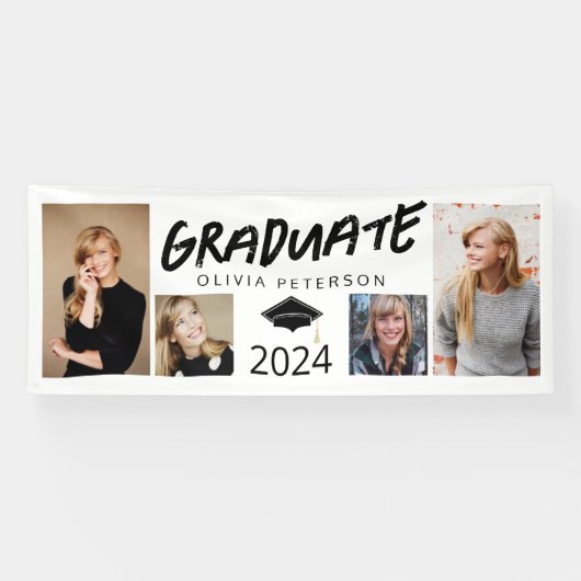 Fotocollage Afstuderen Grunge Klasse van 2024 Spandoek (Horizontaal)