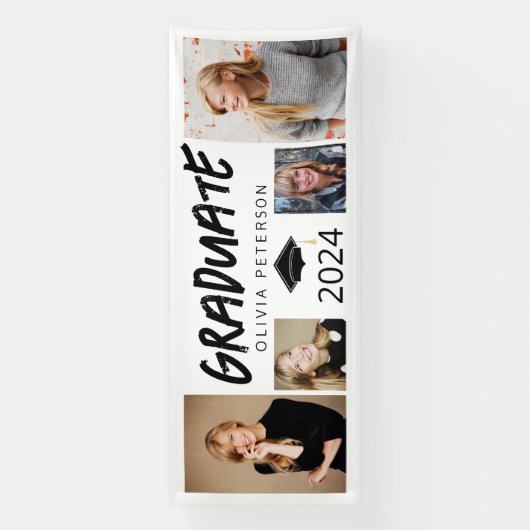 Fotocollage Afstuderen Grunge Klasse van 2024 Spandoek (Verticaal)