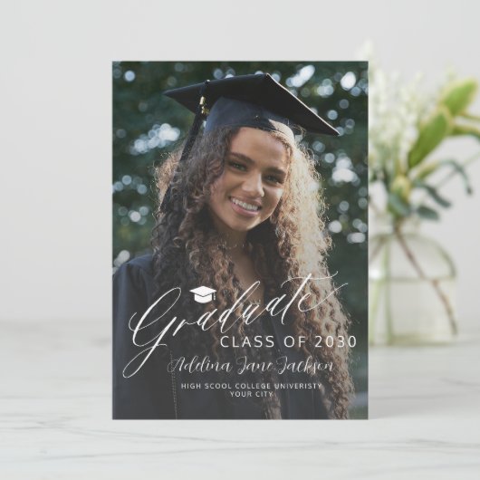 Fotocollage afstuderen script modern afstuderen aankondiging (Staand voorkant)