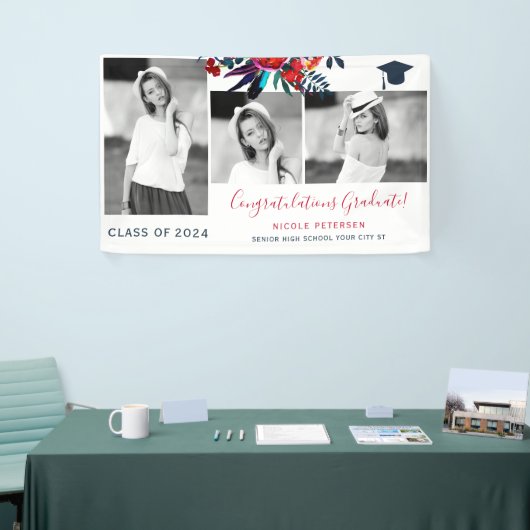 Fotocollage bann voor elegante florale graduatie spandoek (Beurs)