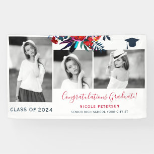 Fotocollage bann voor elegante florale graduatie spandoek