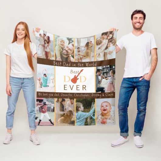Fotocollage Beste papa ooit Moderne Vaderdag Fleece Deken (In situ)