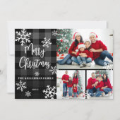 Fotocollage Black Plaid Merry Christmas Feestdagenkaart (Voorkant)