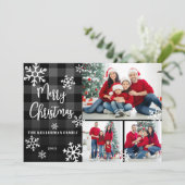 Fotocollage Black Plaid Merry Christmas Feestdagenkaart (Staand voorkant)