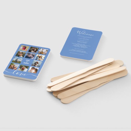 Fotocollage Blauw huwelijksprogramma Handwaaier (Niet-gemonteerd)